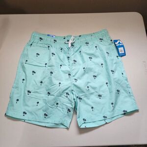 Surf Style Swim Shorts Mens XL Blue Embroidered Palm Trees Beach Vacation